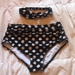 High waisted bathing suit bottom with matching headband.